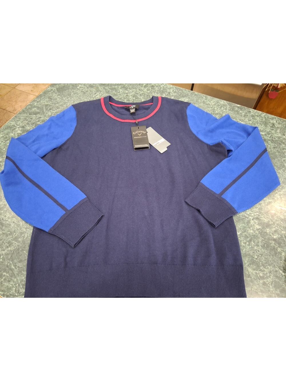 Callaway Womens Golf Pullover Sweater Crew Neck XXL Navy Blue Color Block NWT
